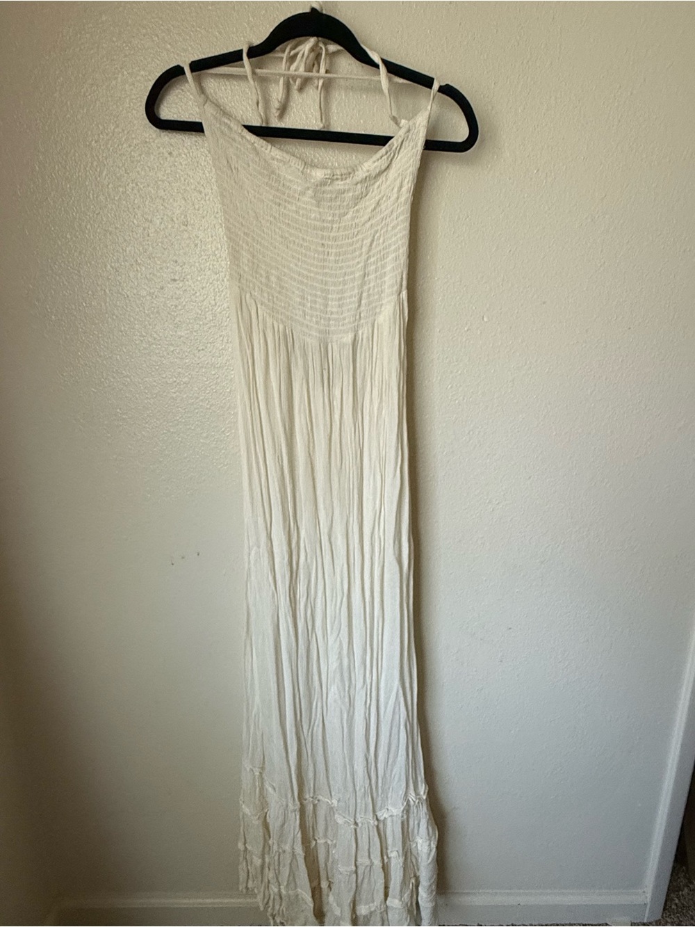 Boho Me White Sleeveless Maxi Dress with Smocked Bodice backless with straps